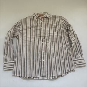 Vintage Faconnable Striped Shirt Cotton Button Up Collared Long Sleeve Medium